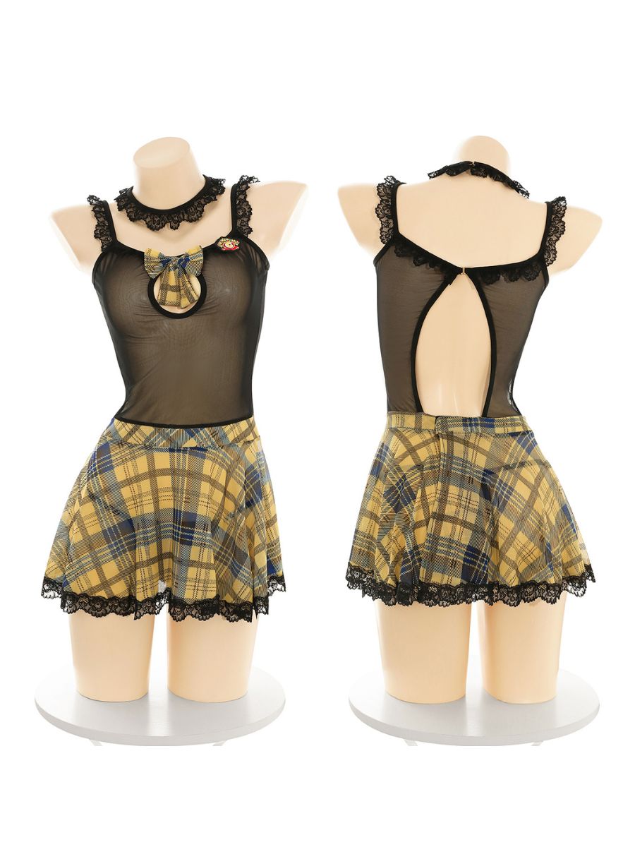 Yellow Plaid Preppy Lingerie Dress - Cute Anime Tartan Nightie