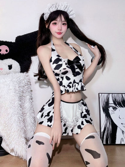 Cow Print Maid Lingerie Set - Cute Anime Servant Cosplay Costume Blesssafe