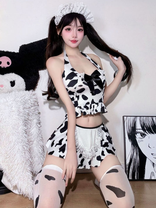 Cow Print Maid Lingerie Set - Cute Anime Servant Cosplay Costume Blesssafe