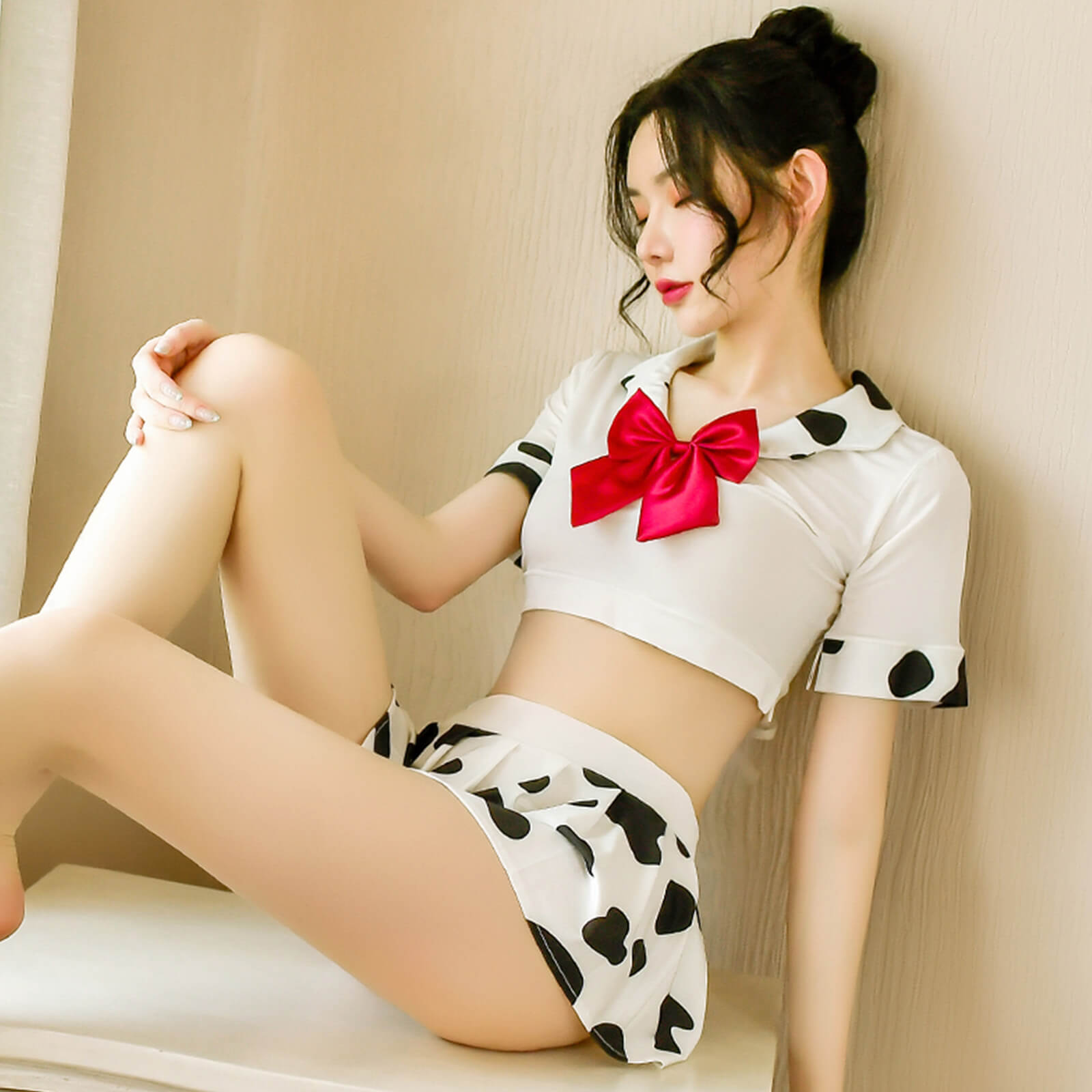 Sexy Adult Cow Costume Sweet Cow Print Schoolgirl Lingerie Japanese Lolita Anime Outfit Blesssafe