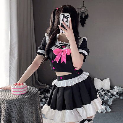 Classic Japanese Anime Maid Lolita Lace Top and Skirt Uniform Set Blesssafe