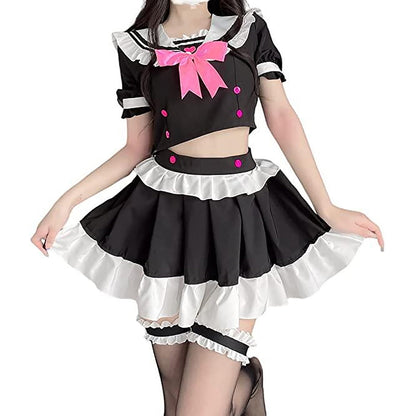 Classic Japanese Anime Maid Lolita Lace Top and Skirt Uniform Set Blesssafe