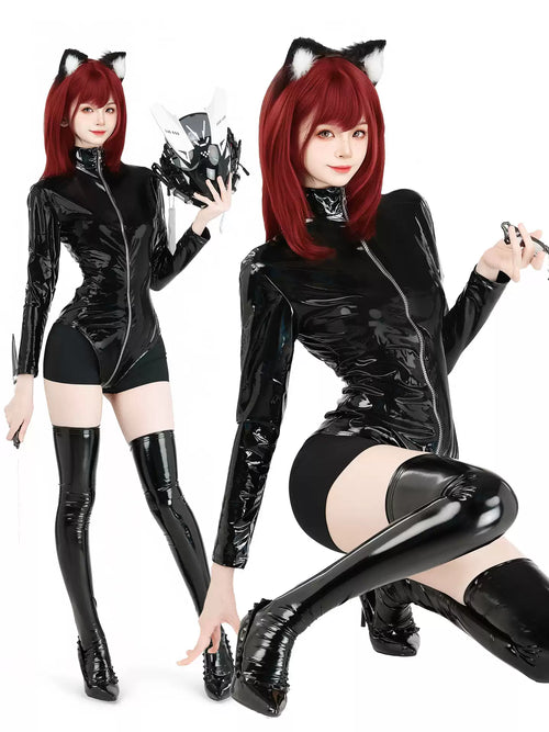 Moonlight Witch Iridescent Leather Catsuit - Club Outfits BLESSSAFE