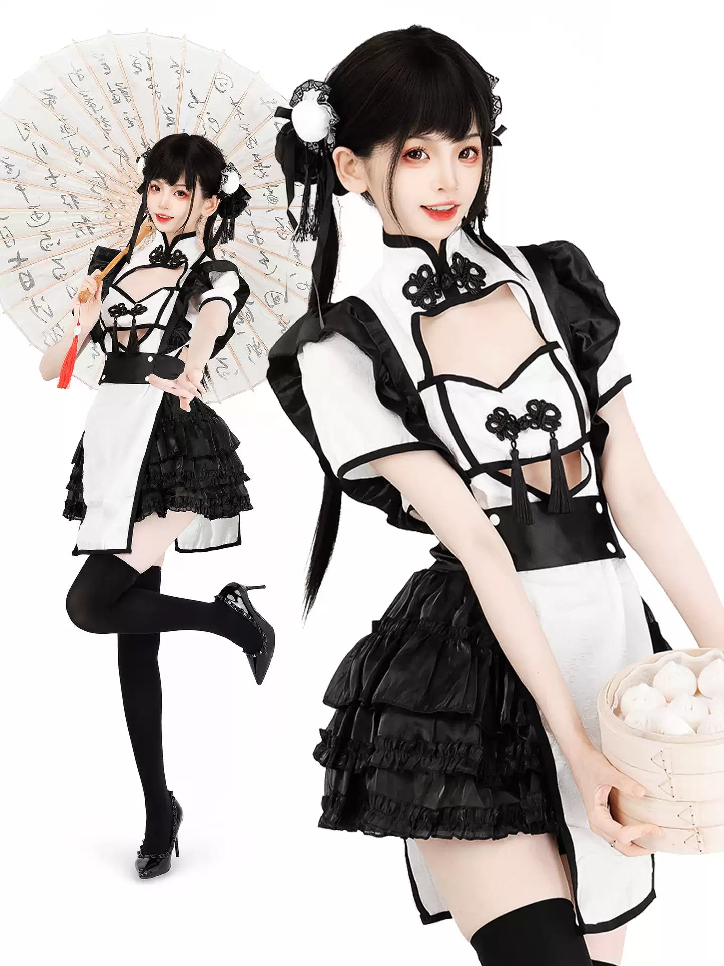 Panda Chef Cheongsam Maid Skirt Set - Roleplay Costumes BLESSSAFE