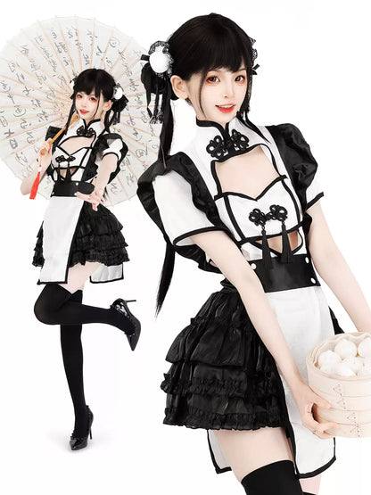 Panda Chef Cheongsam Maid Skirt Set - Roleplay Costumes BLESSSAFE