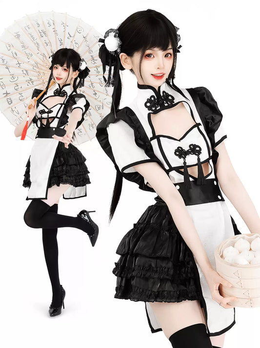 Panda Chef Cheongsam Maid Skirt Set - Roleplay Costumes BLESSSAFE