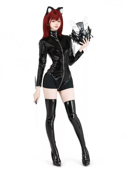 Moonlight Witch Iridescent Leather Catsuit - Club Outfits BLESSSAFE