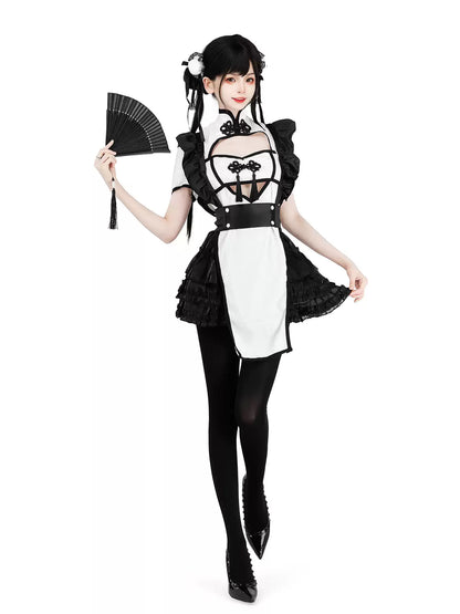 Panda Chef Cheongsam Maid Skirt Set - Roleplay Costumes BLESSSAFE
