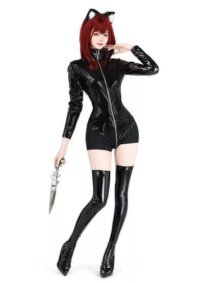 Moonlight Witch Iridescent Leather Catsuit - Club Outfits BLESSSAFE