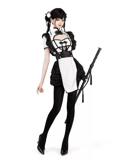 Panda Chef Cheongsam Maid Skirt Set - Roleplay Costumes BLESSSAFE