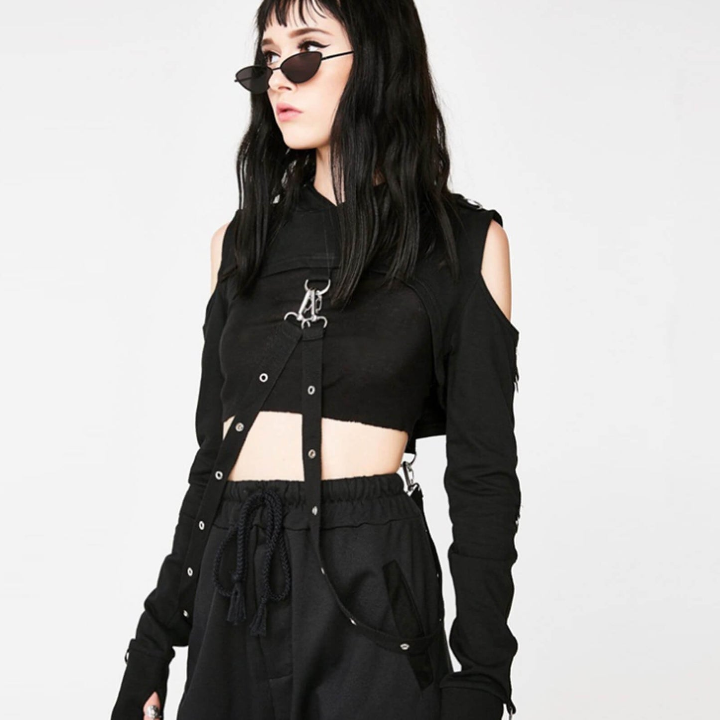 Dark Gothic Lingerie Off-Shoulder Hoodie
