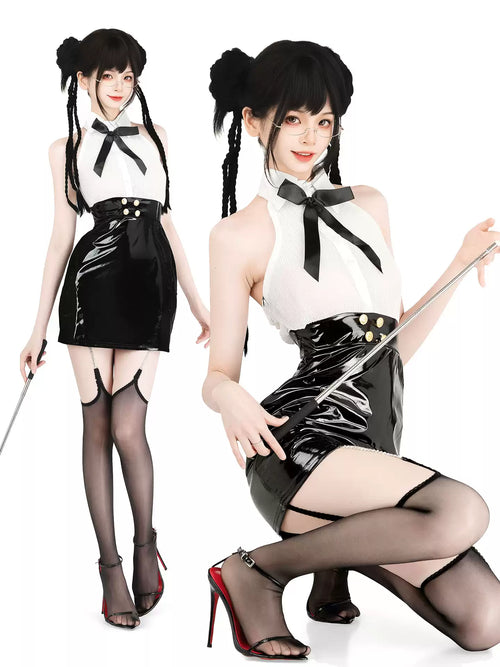 Celestial Eclipse Leather Buttoned Mini Dress - Short Clubwear Dresses BLESSSAFE