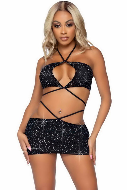 Radiant Rhinestones Bandeau Skirt Set - Sexy Club Outfits BLESSSAFE