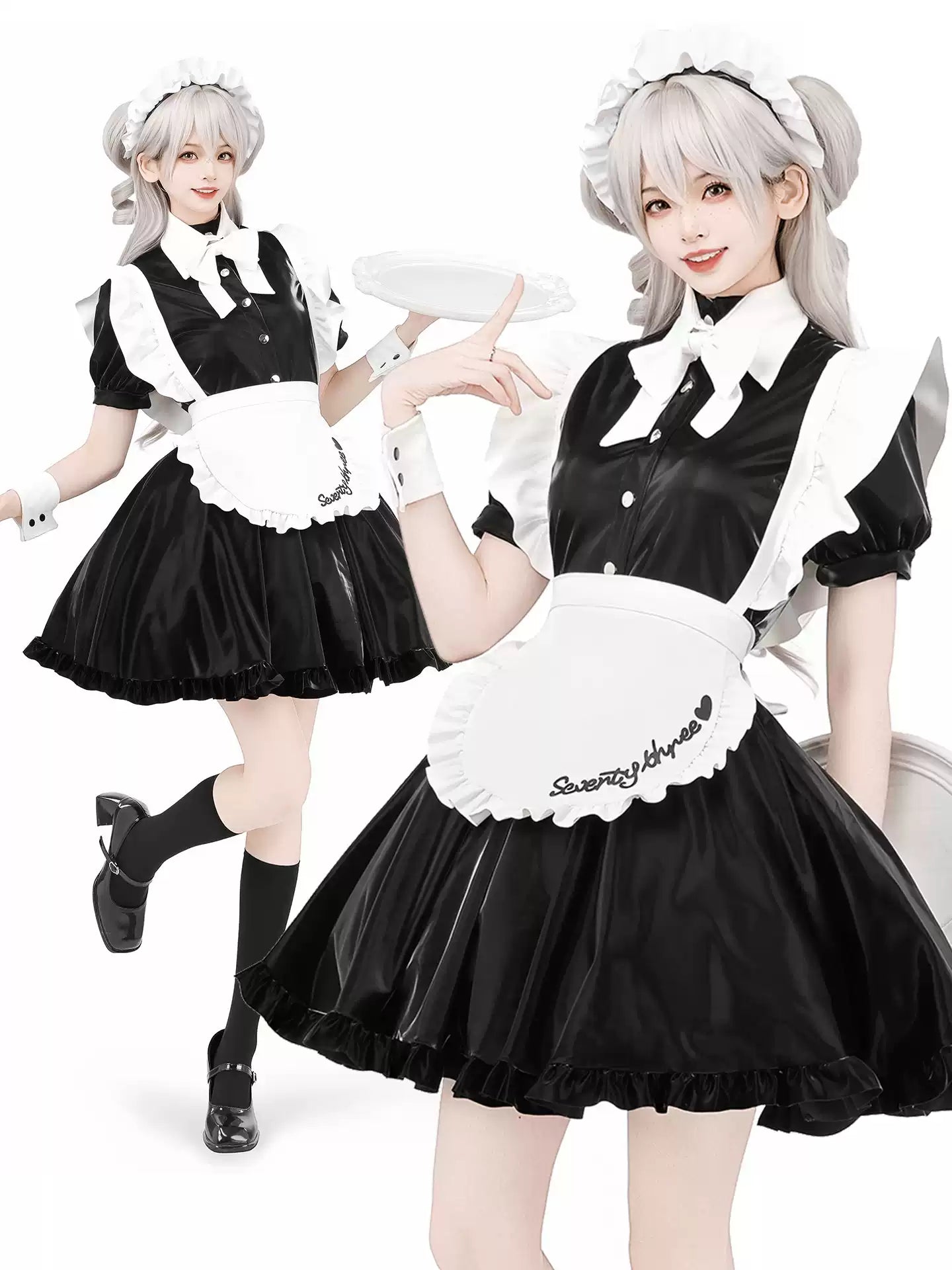 Battle Maid Liquid Leather Mini Dress - Short Clubwear Dresses BLESSSAFE