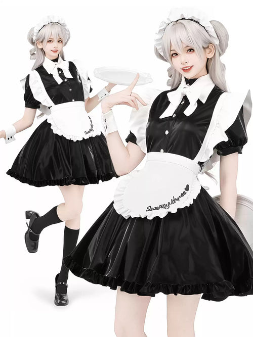 Battle Maid Liquid Leather Mini Dress - Short Clubwear Dresses BLESSSAFE