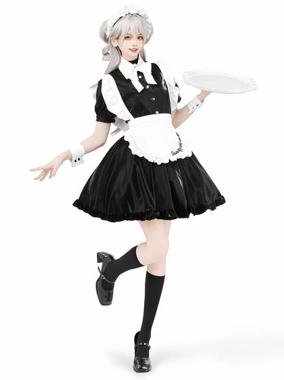 Battle Maid Liquid Leather Mini Dress - Short Clubwear Dresses BLESSSAFE