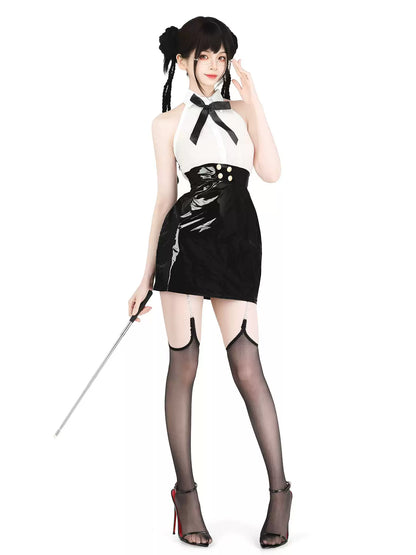Celestial Eclipse Leather Buttoned Mini Dress - Short Clubwear Dresses BLESSSAFE