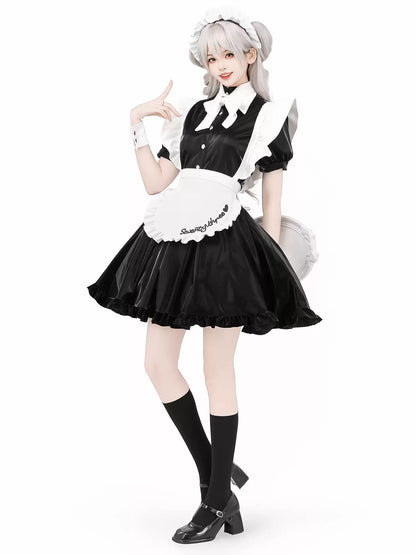 Battle Maid Liquid Leather Mini Dress - Short Clubwear Dresses BLESSSAFE