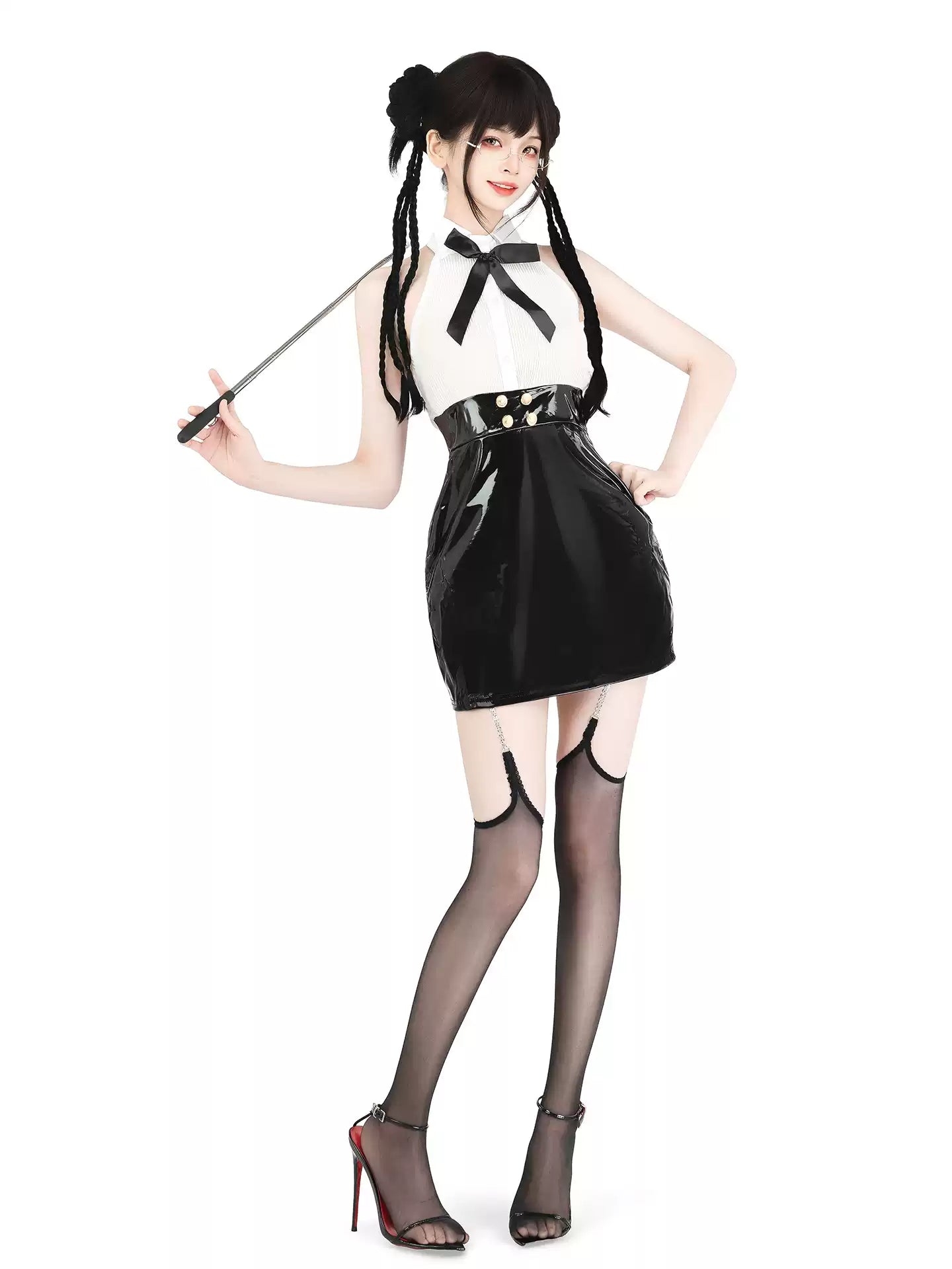 Celestial Eclipse Leather Buttoned Mini Dress - Short Clubwear Dresses BLESSSAFE