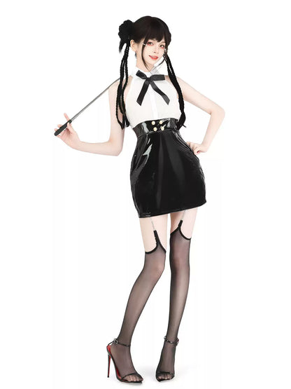 Celestial Eclipse Leather Buttoned Mini Dress - Short Clubwear Dresses BLESSSAFE