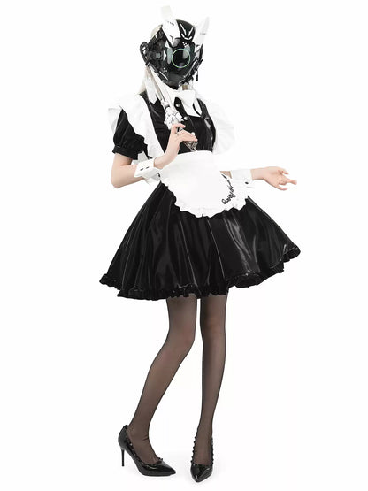 Battle Maid Liquid Leather Mini Dress - Short Clubwear Dresses BLESSSAFE