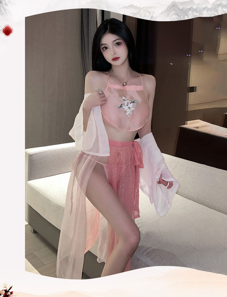 Pink Oriental Lingerie with Floral Embroidery blesssafe