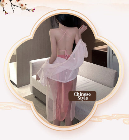 Pink Oriental Lingerie with Floral Embroidery blesssafe