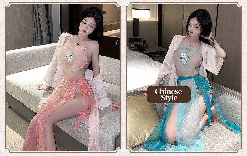 Pink Oriental Lingerie with Floral Embroidery blesssafe