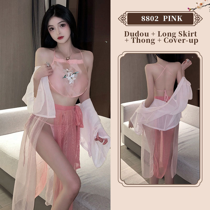 Pink Oriental Lingerie with Floral Embroidery blesssafe