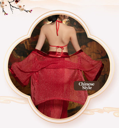 Red Oriental Lingerie with Satin Trim blesssafe