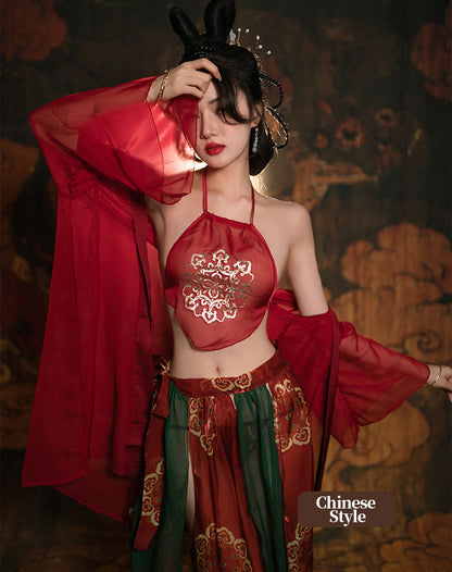 Red Hanfu-Inspired Lingerie Set blesssafe
