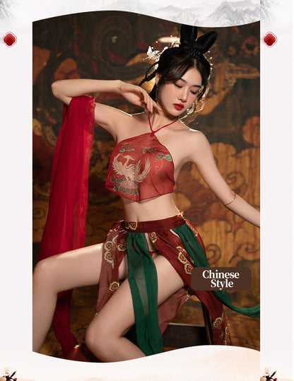 Red Oriental Lingerie with Phoenix Embroidery blesssafe