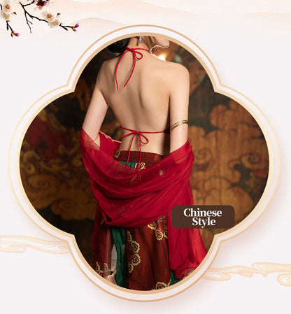 Red Oriental Lingerie with Phoenix Embroidery blesssafe