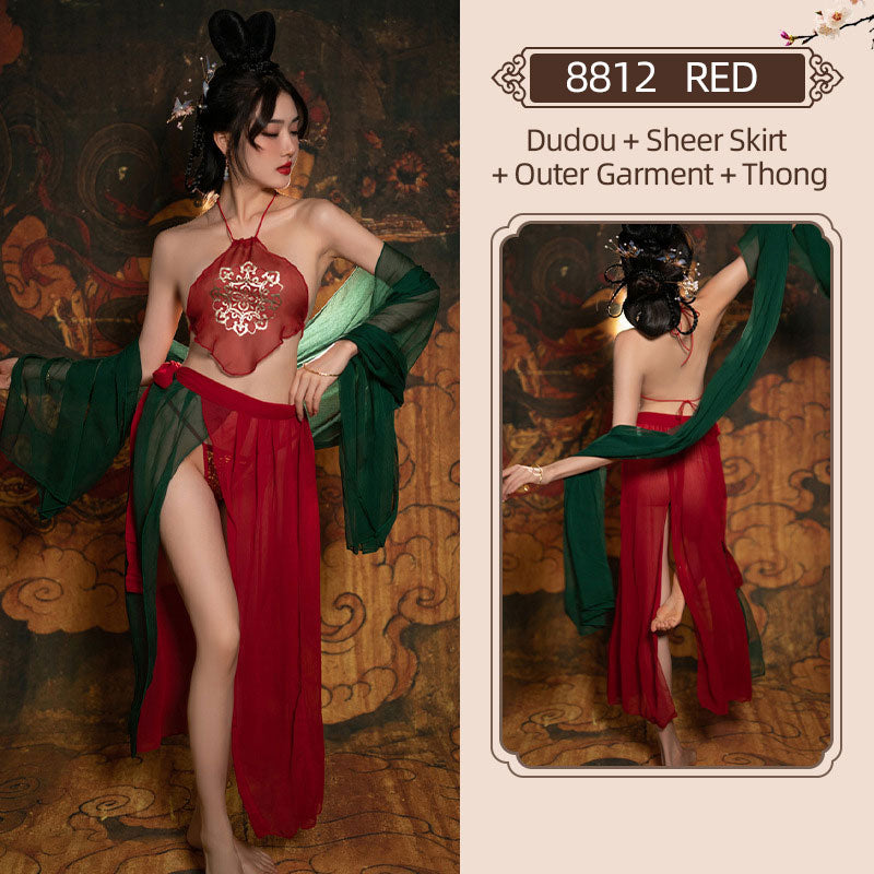Red Oriental Lingerie with Green Shawl blesssafe