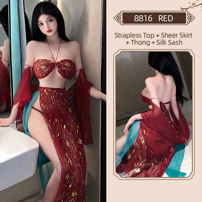 Red & Teal Sheer Nightwear with Sash blesssafe