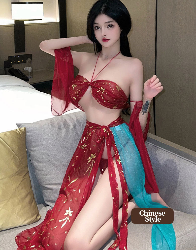Red & Teal Sheer Nightwear with Sash blesssafe