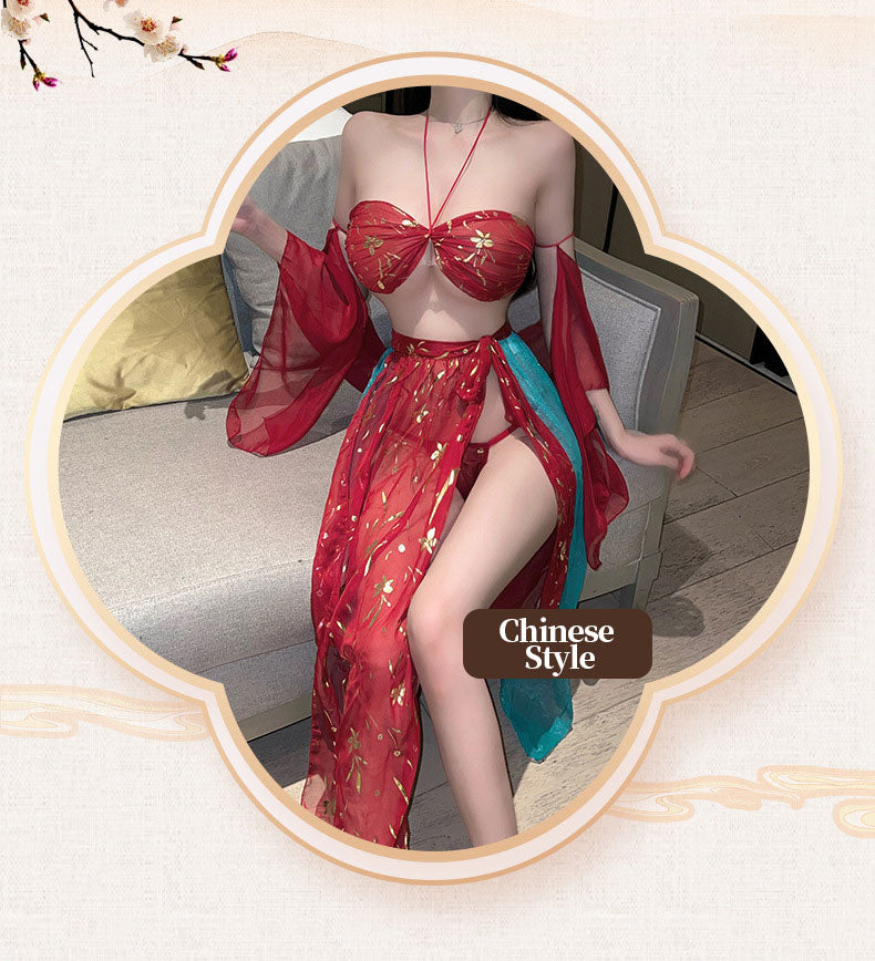 Red & Teal Sheer Nightwear with Sash blesssafe