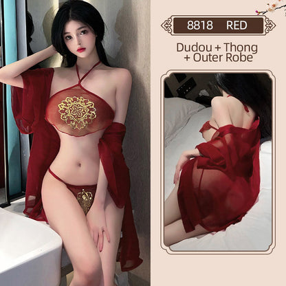 Red Oriental Lingerie with Gold Embroidery blesssafe