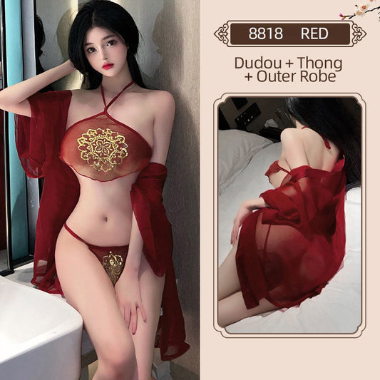 Red Oriental Lingerie with Gold Embroidery blesssafe