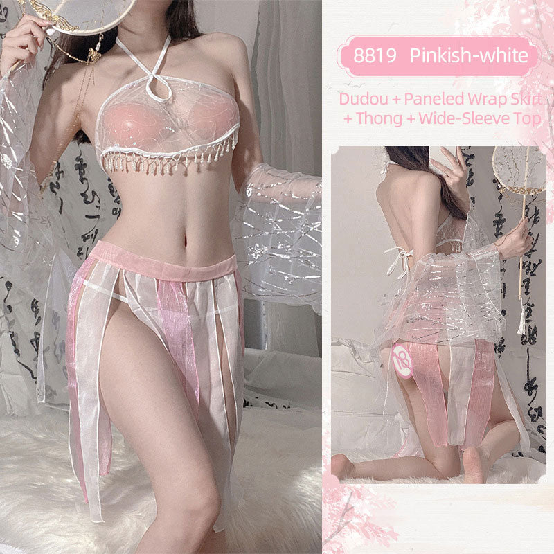 Pinkish-White Oriental Lingerie Set blesssafe