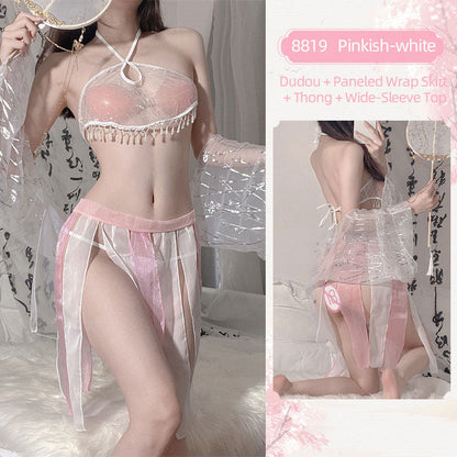 Pinkish-White Oriental Lingerie Set blesssafe