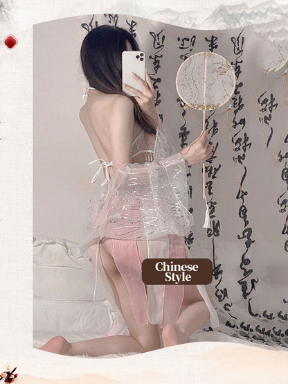 Pinkish-White Oriental Lingerie Set blesssafe