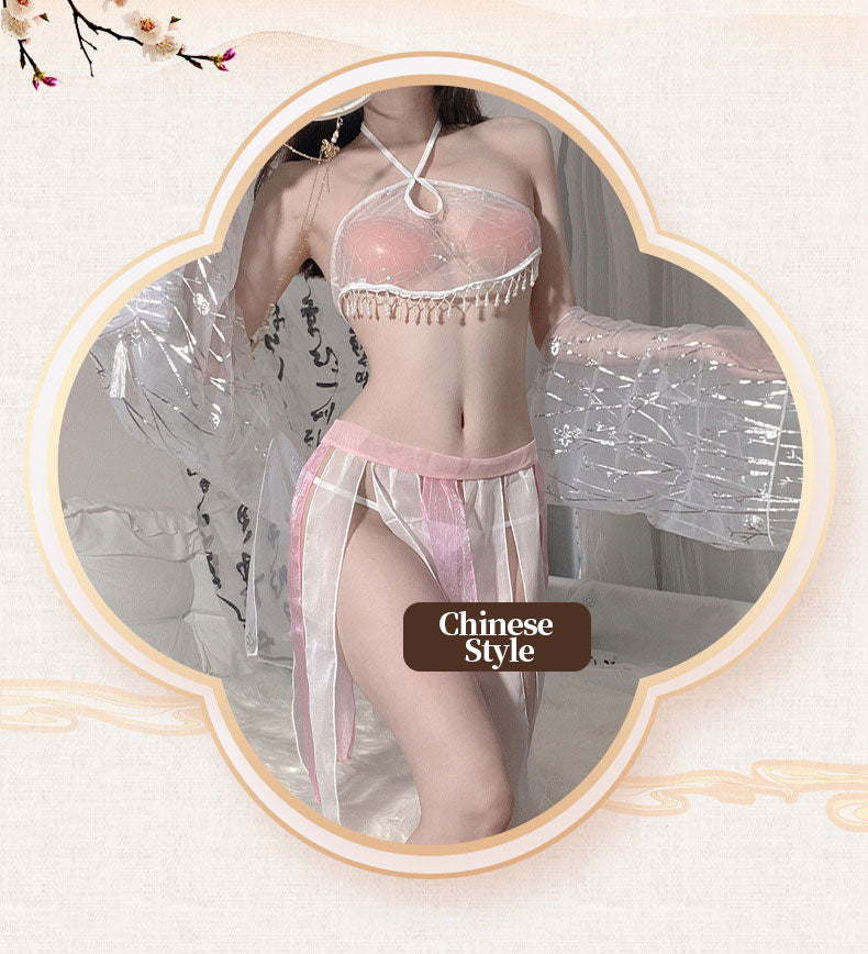 Pinkish-White Oriental Lingerie Set blesssafe