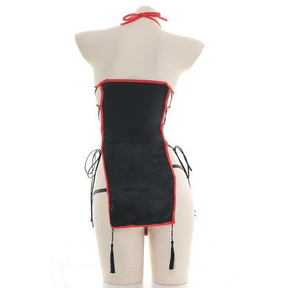 Chinese Classical Cheongsam Lingerie Dress High Split Side Straps Cosplay Outfit Blesssafe