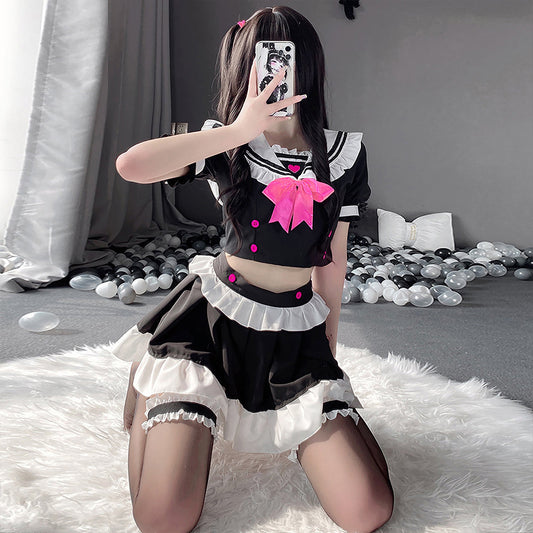 Classic Japanese Anime Maid Lolita Lace Top and Skirt Uniform Set Blesssafe