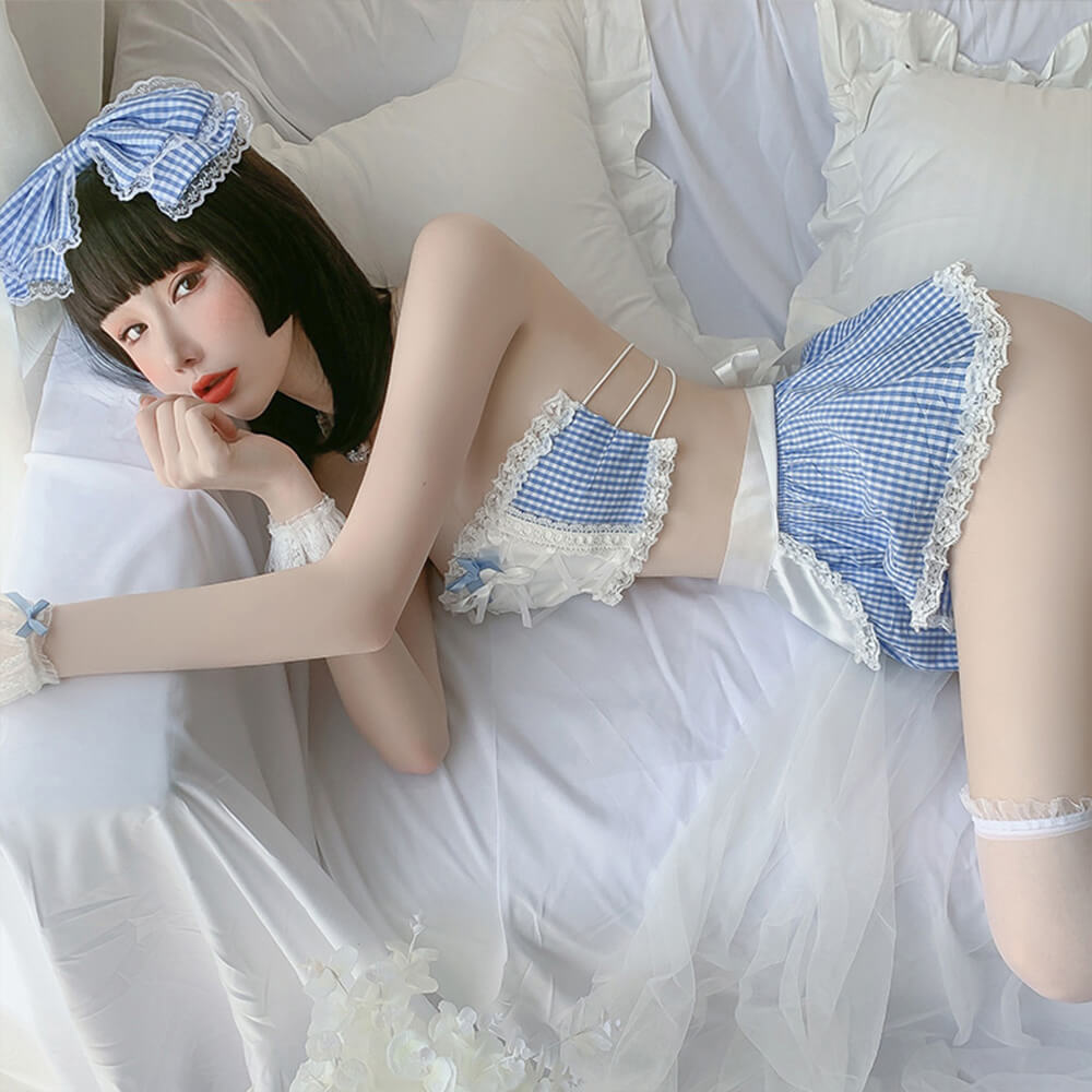 Sexy Lace Anime Maid Apron Tube Top Babydoll Costume Set Blesssafe