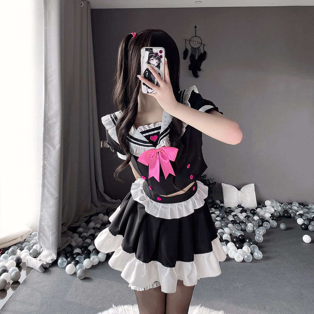Classic Japanese Anime Maid Lolita Lace Top and Skirt Uniform Set Blesssafe