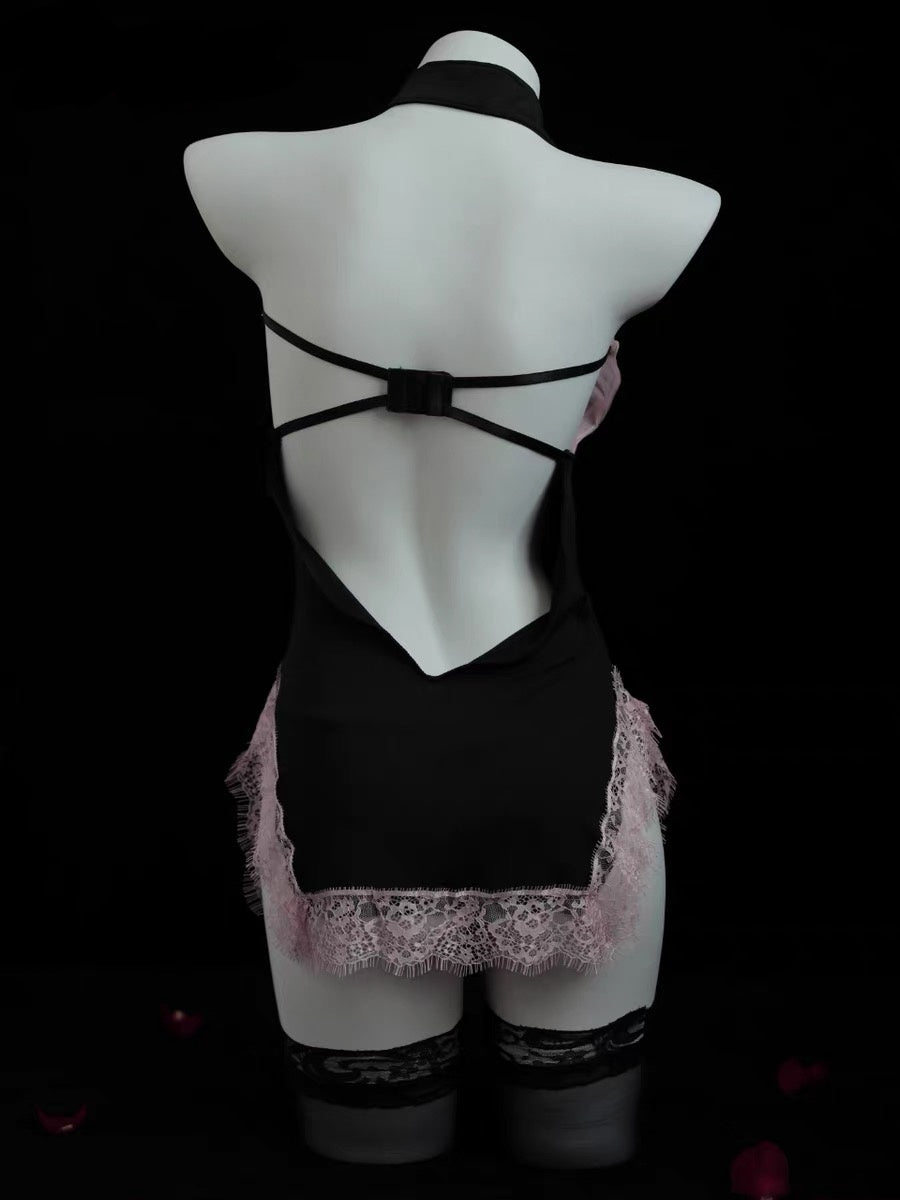 Cute Pink Bow Halter Cheongsam Lingerie | Petite Bust Friendly BLESSSAFE
