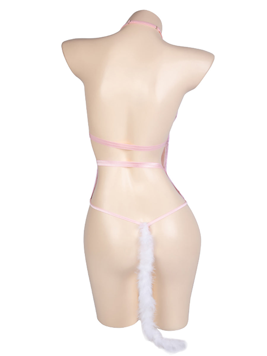 Wet Look Cat Crotchless Bodysuit blesssafe