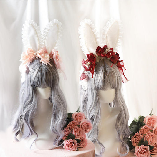 Lolita Hair Accessory Headband Cute Bunny Ears Bow Lace Cosplay Headwear blesssafe